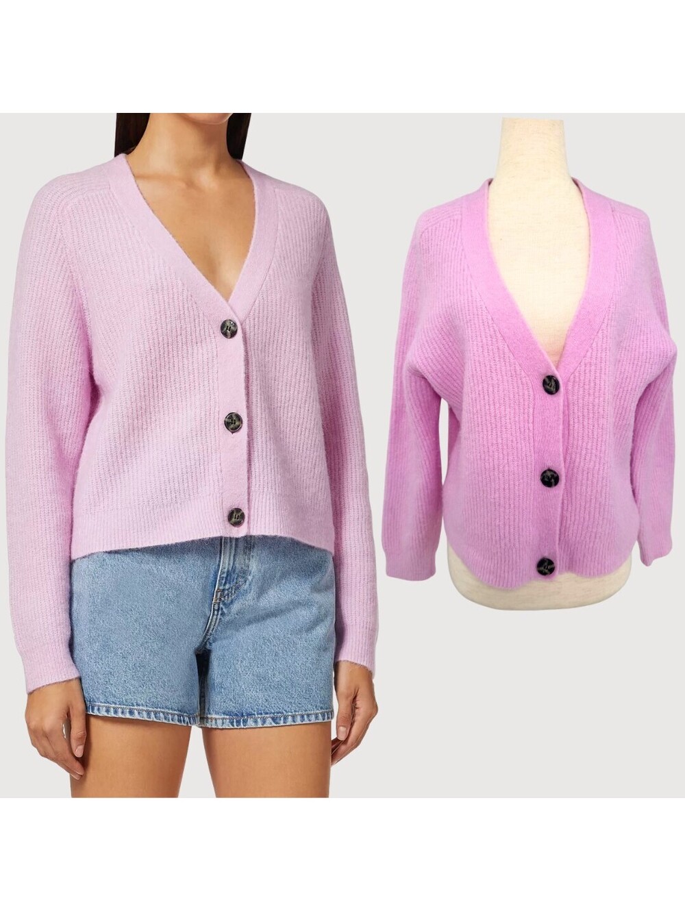 GANNI Soft Wool Alpaca Merino Cardigan Pale Lilac M